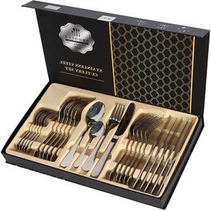 Bosonshop Flatware Set 24 Pieces Silverware Stainless Steel Cutlery Set New